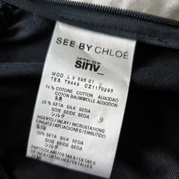 See By Chloe Black Mini Studded Babydoll Party Dress Size 2 Cotton Silk Blend - Picture 7 of 10